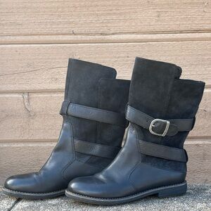Emu Ainslie black leather buckle strap moto combat boots women's 6